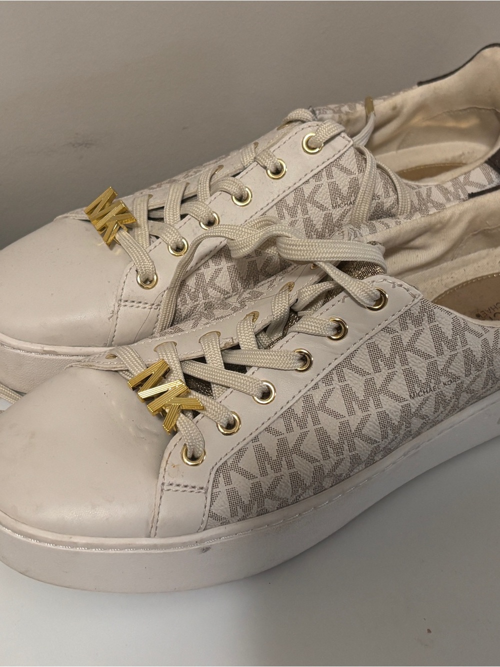 Michael Kors Cream/Gold MK Logo Low-Top Sneakers